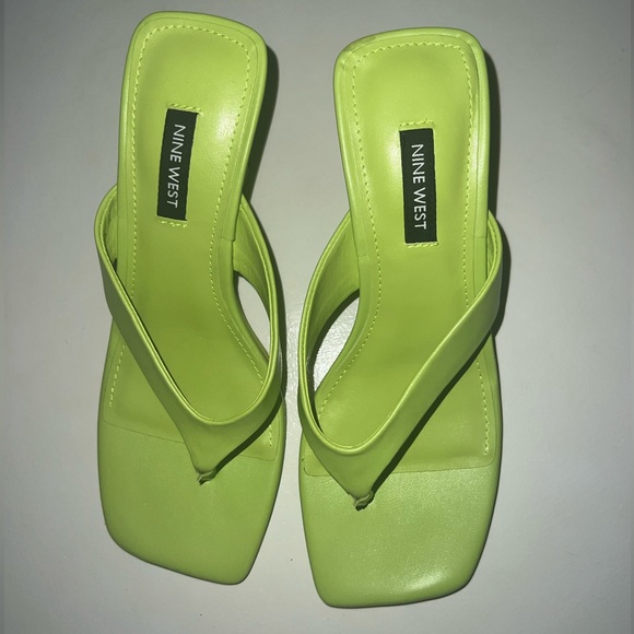 Nine West Neon/Lime Green Square Toe Heeled Sandals - Picture 8 of 11